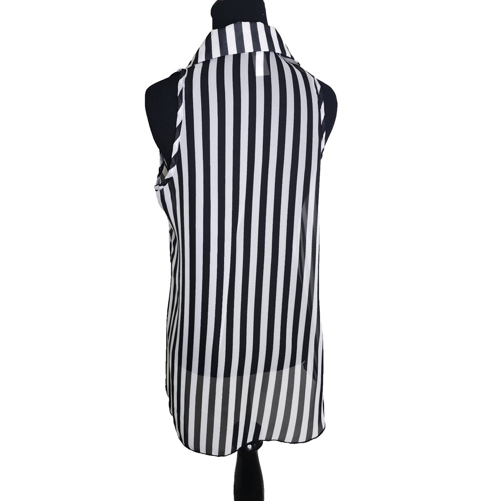 Body Central Sleeveless Striped Size S Black And White Sheer Asymmetrical Y2K